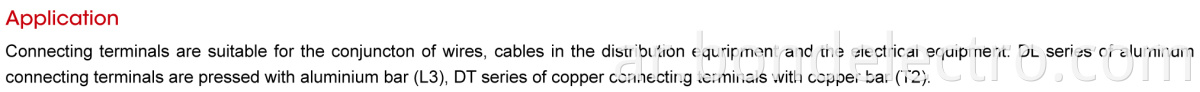 DL Series Copper Aluminum Connector Terminals Parameter